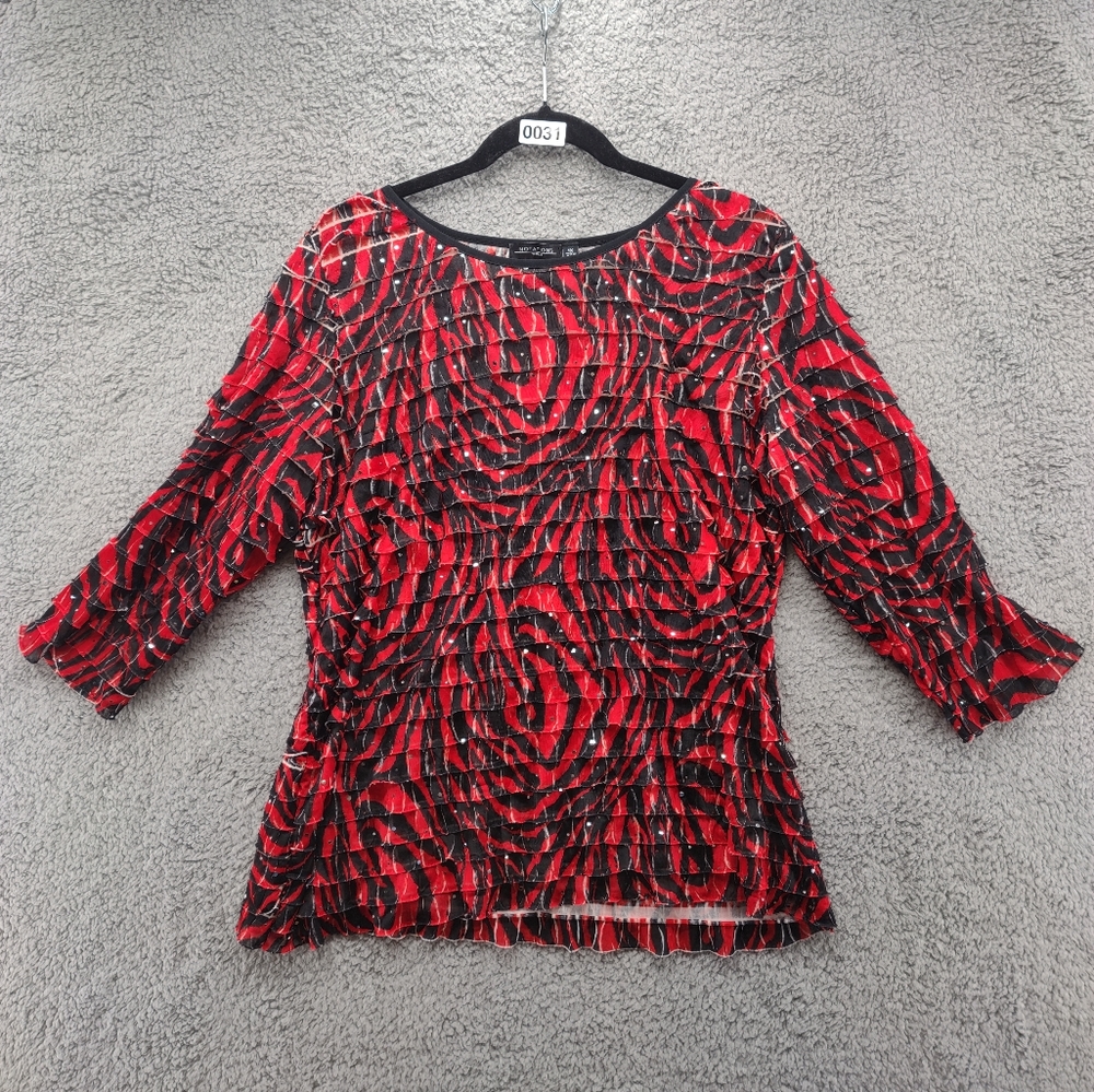 Woman's Notations 1x Red Truffled Sequin Blouse / Shirt